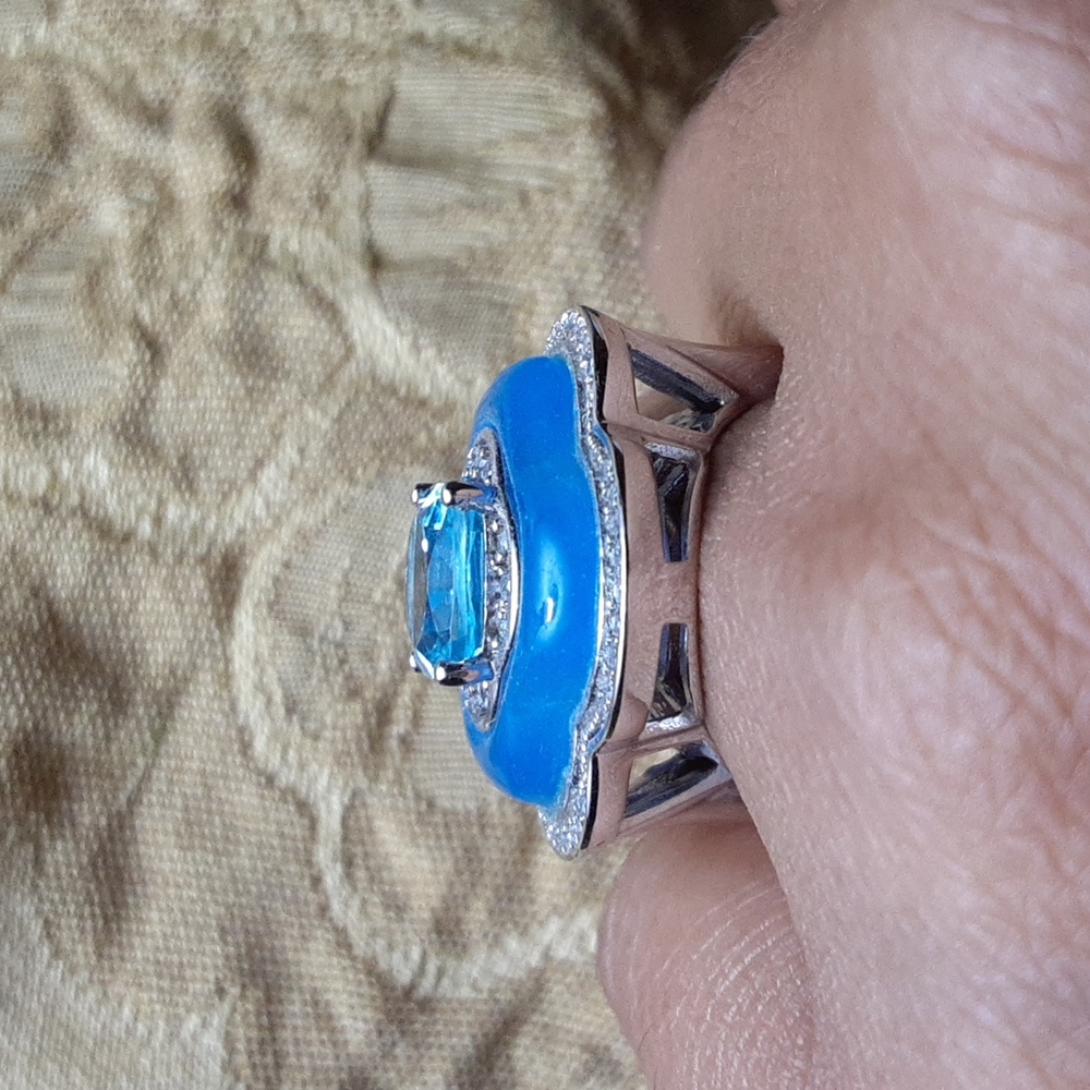 925 Blue Topaz, Burmese Blue Jade and White Zircon. - Picture 5 of 10